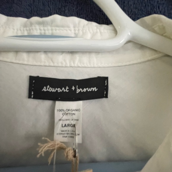 NWT Stewart & Brown white organic cotton button down shirtdress. - Picture 5 of 12